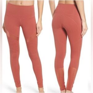 Zella Autumn High Waist Moto Ankle Leggings Coral Orange Mesh XL